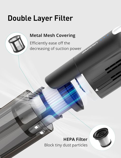 Aspiron Cordless Handheld Vacuum - 24KPA Powerful Car Cleaner with Wireless Charger | Ergonomic Design, Portable
