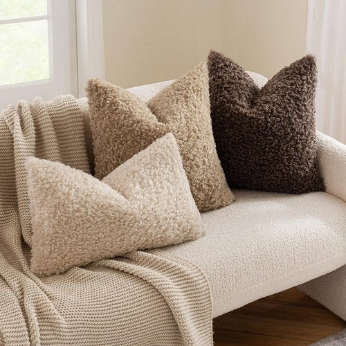 MIULEE Pack of 2 Throw Pillow Covers 20x20 Inch Chocolate Faux Fur Decorative Sherpa Pillow Covers Fuzzy Accent Soft Sheepskin Fleece Cushion Cases for Boho Home Decor Couch Living Room Bed
