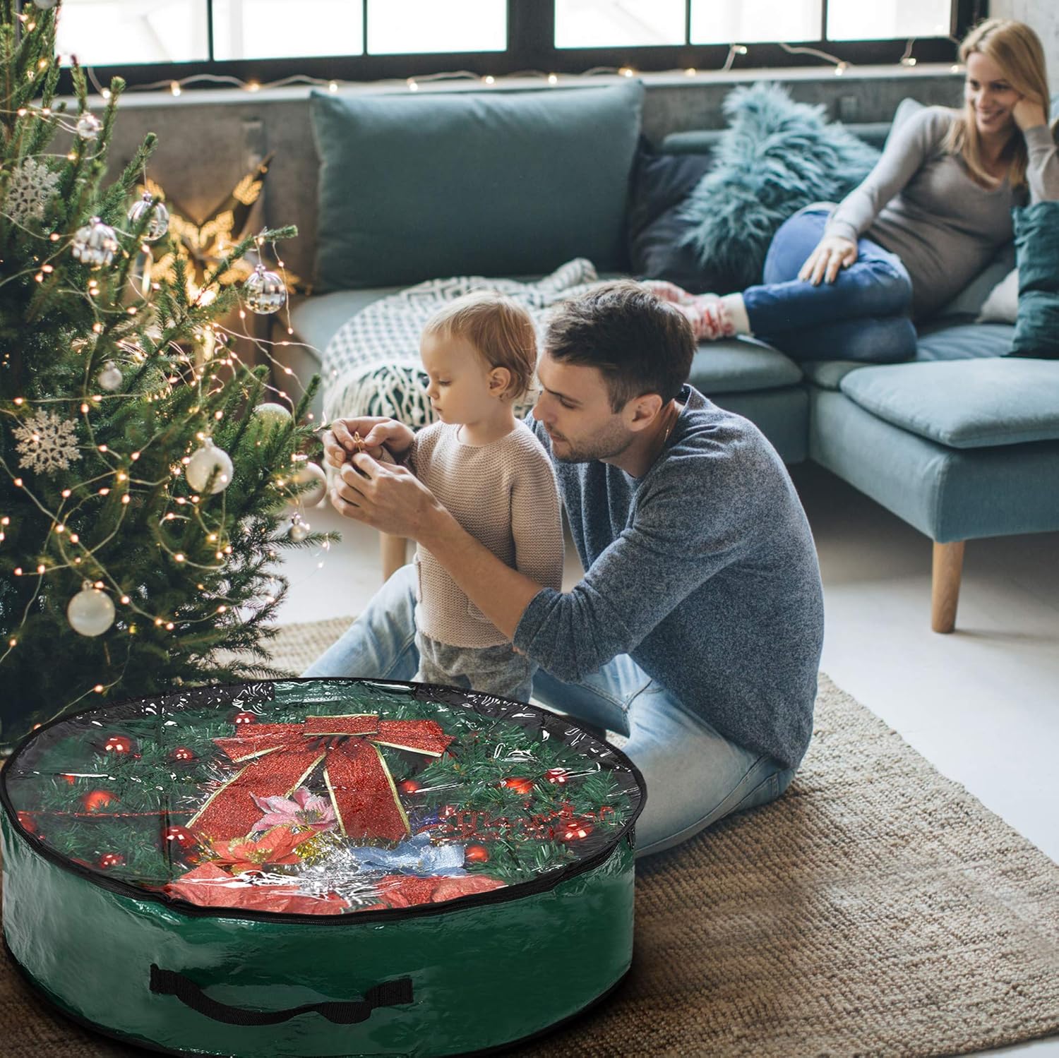Propik Christmas Wreath Storage Bag - Tear-Resistant Holiday Container with Clear Window | 36" X 36" X 8" (Green)