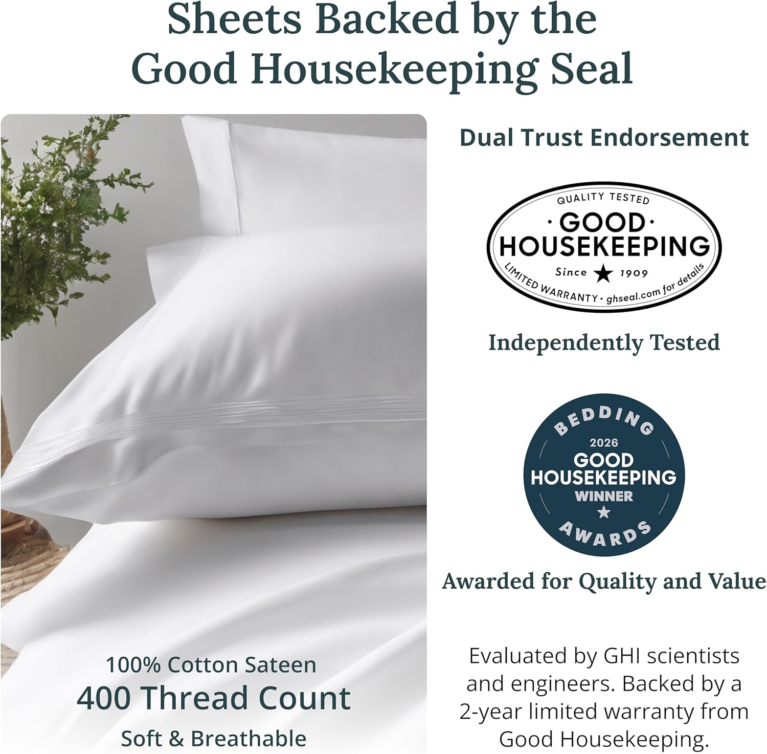California Design Den Full Size Bed Sheets - 400 Thread Count 100% Cotton Sateen | Soft, Breathable, Deep Pocket - Antique White (2-Pack)