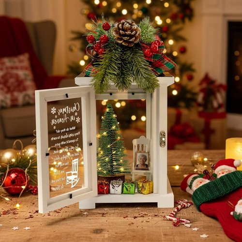 Christmas In Heaven Memorial Lantern - Small Photo Frame & Wreath | Thoughtful Gift for Loved Ones