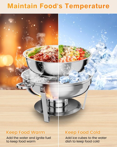 5QT Chafing Dish Buffet Set of 2 Pack, Food Warmers and Servers Round Stainless Steel Chafer with Food & Water Pan, Lid, Frame, Fuel Holder for Catering,Parties and Festivals