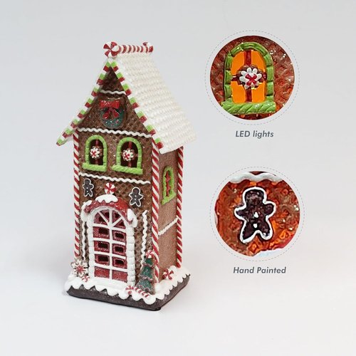 Moments In Time Gingerbread Village House - LED Light Up Christmas Decoration | 12.9” Handcrafted Polyresin Holiday Décor