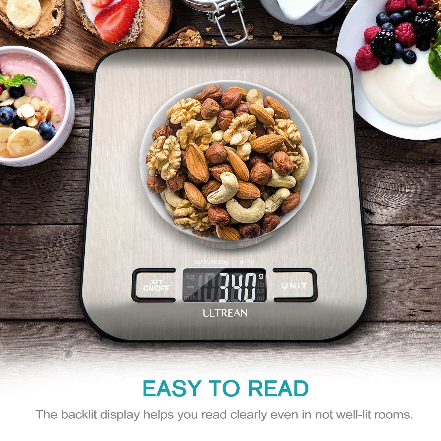 Ultrean Digital Kitchen Scale - Accurate Weight Measurement in Grams & Ounces | 11lb Capacity, Stainless Steel Design