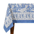 72x118 Inches Rectangle Hand Block Printed Cotton Tablecloth, White Blue Floral Table Cloths Washable, Indian Table Linen for Valentine Thanksgiving Gifts Home Decor Dinning Outdoor