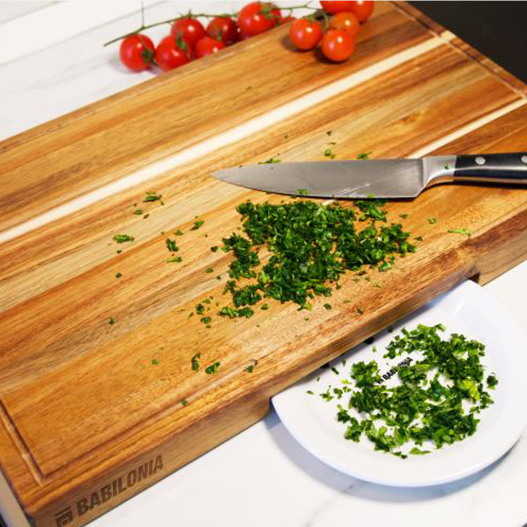 Acacia Cutting Board for Kitchen 19.7 x 12.2 Inch (ExtraThick 1.6") Non Toxic Wood Chopping Board for Meat, Cheese, Wooden Charcuterie Boards with Handle, Hardwood Butcher Block (Oil & Plate Included)
