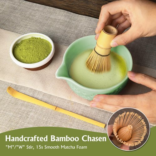Matcha Whisk Tea Set Kit: Japanese Matcha Kit - Ceramic Bowl Bamboo Whisk Chasen Holder spoon Measuring Scoop Sifter - Traditional Practical for Tea Ceremony Breakfast Lattes - Home Kitchen Christmas