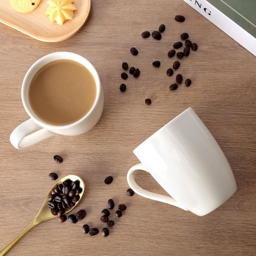 xihihiaa 6 Pack Ceramic Coffee Mugs Set, 12 OZ Porcelain Coffee Cups with Handle, Hot Tea, Americano, Mocha, Milk, Latte, Snow, Dishwasher and Microwave Safe, Set of 6 White