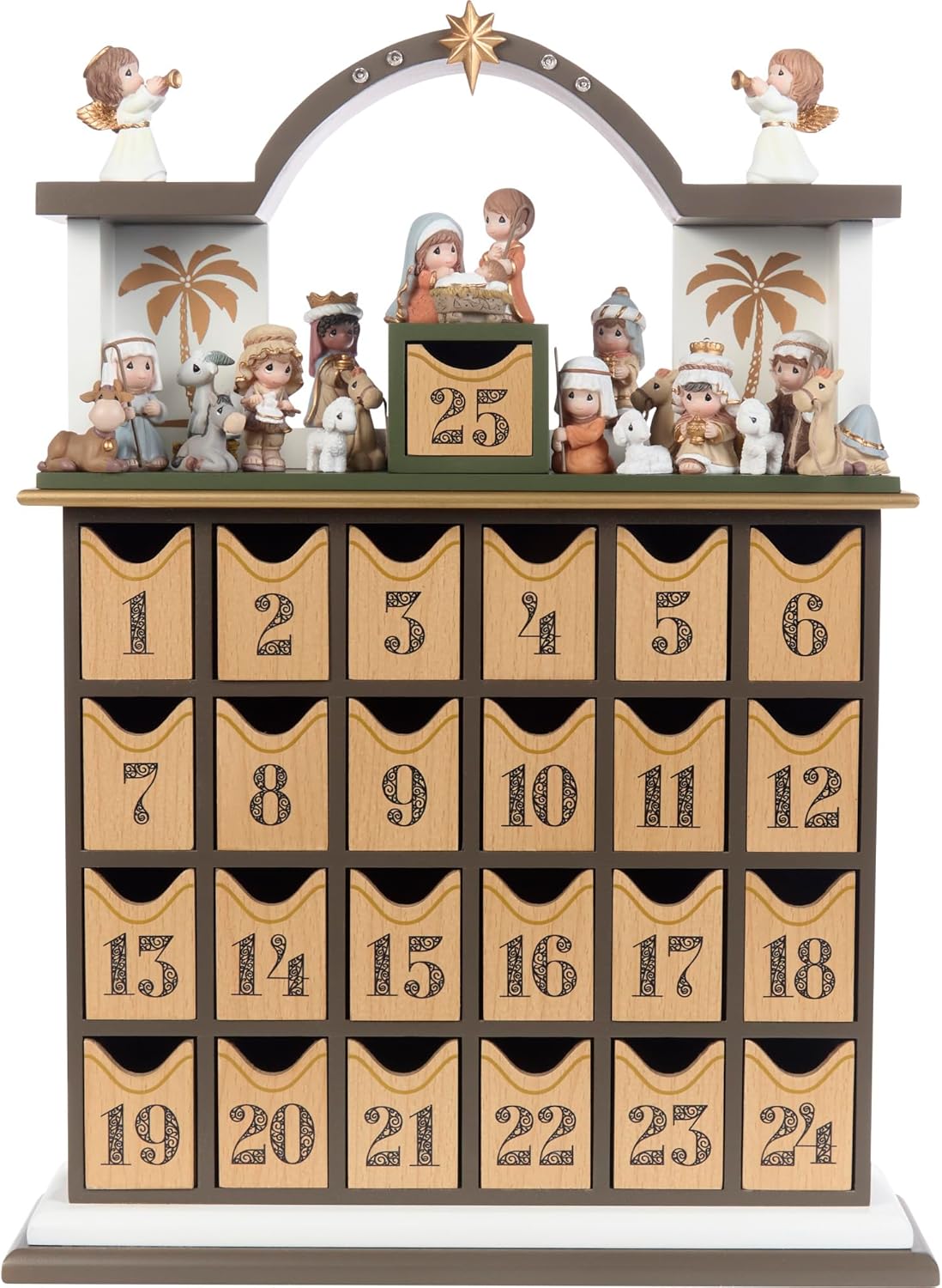 Precious Moments Countdown to Christmas Advent Calendar - Wooden Holiday Set with Storybook & Figurines | 251438