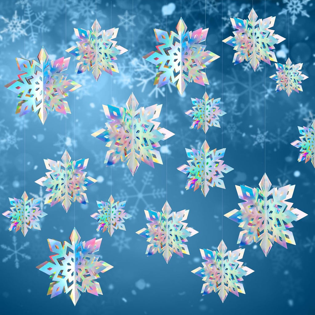 Skiennix 12Pcs Winter Snowflake Ornaments - 3D Iridescent Hanging Decorations | Perfect for Holiday Home Decor