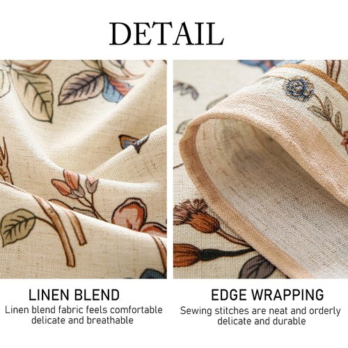 ISAENNE Designer French Light Beige Round Tablecloth,Linen Florals and Birds Pattern Table Cloth,Anti-Wrinkle Decorative Tablecloths for Dining Thanksgiving Kitchen,Diameter 67"-Cornucopia