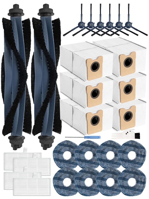 Yivy Replacement Parts for Eufy Omni C20 Vacuum, C20 Omni Accessory Set Include 2 Main Brushes/6 Side Brushes/4 HEPA Filters, 6 Dust Bags/8 Wipes Pads/1Cleaning Brush/1 Screwdriver 28PCS