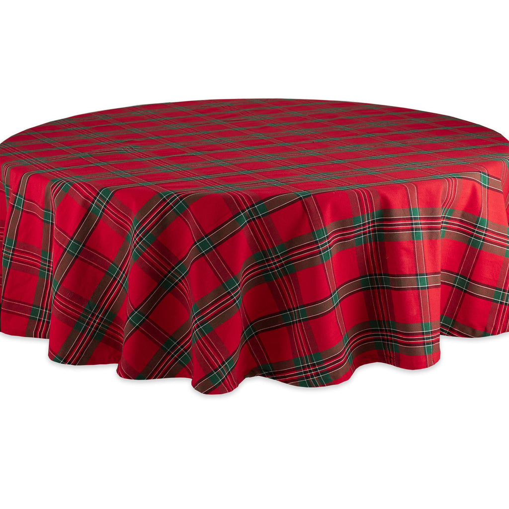DII Farmhouse Christmas Plaid Dining Table & Kitchen Décor, Holiday Tablecloth, 70" Round, Red & Green