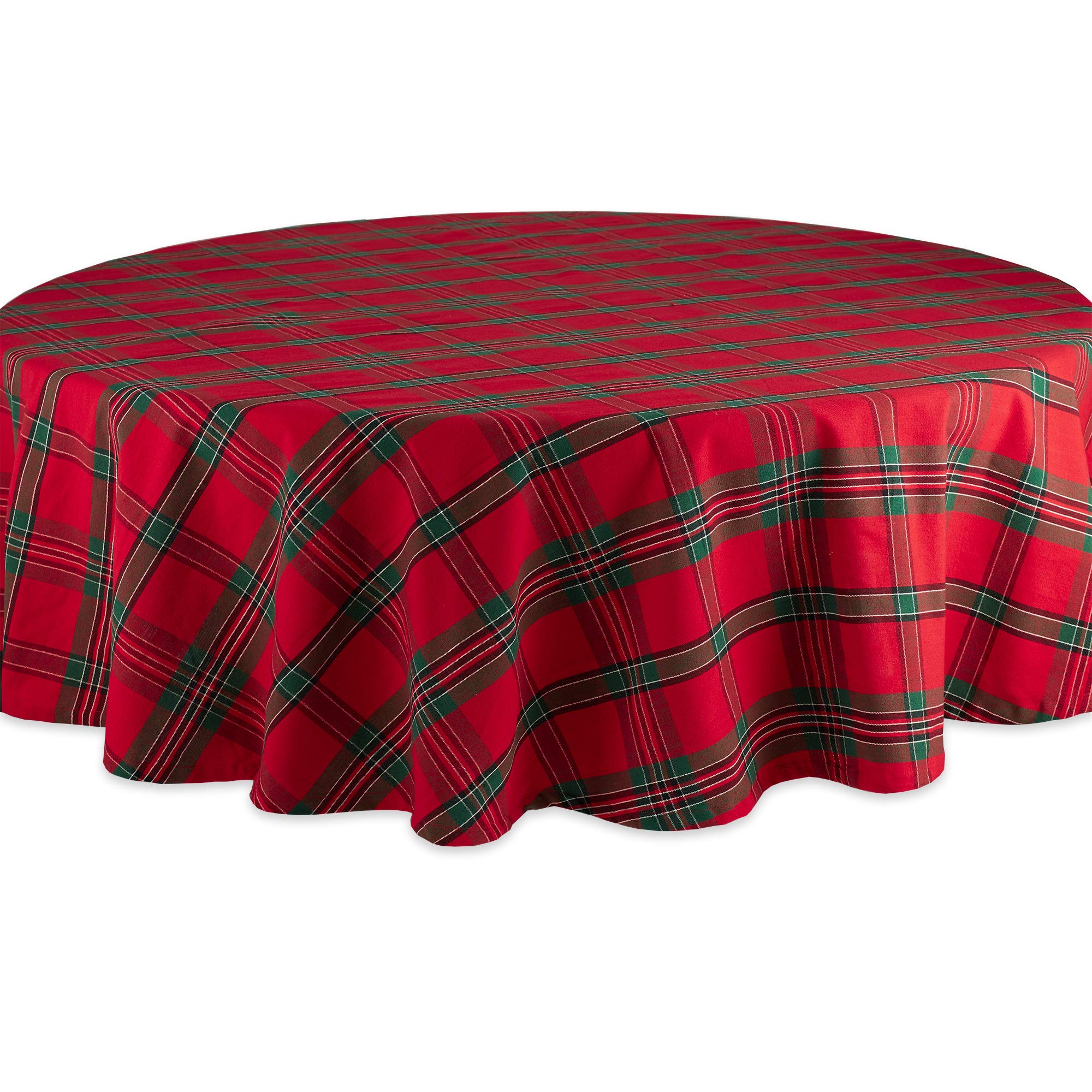 DII Farmhouse Christmas Plaid Dining Table & Kitchen Décor, Holiday Tablecloth, 70" Round, Red & Green
