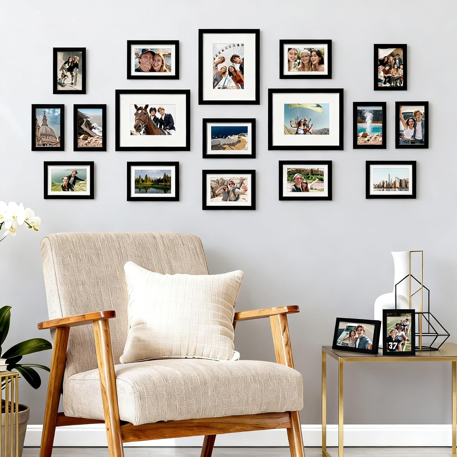 Upsimples 19-Pack Picture Frames Set - Versatile Wall Decor & Tabletop Display | Multi-Sized Black Frames (8x10, 5x7, 4x6)