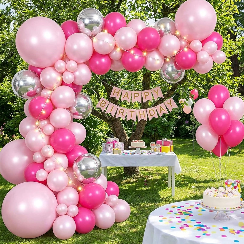 RUBFAC Pearl Pink Balloons - 129-Piece Latex Balloon Garland Kit for Weddings & Parties | 5-18 Inch Sizes