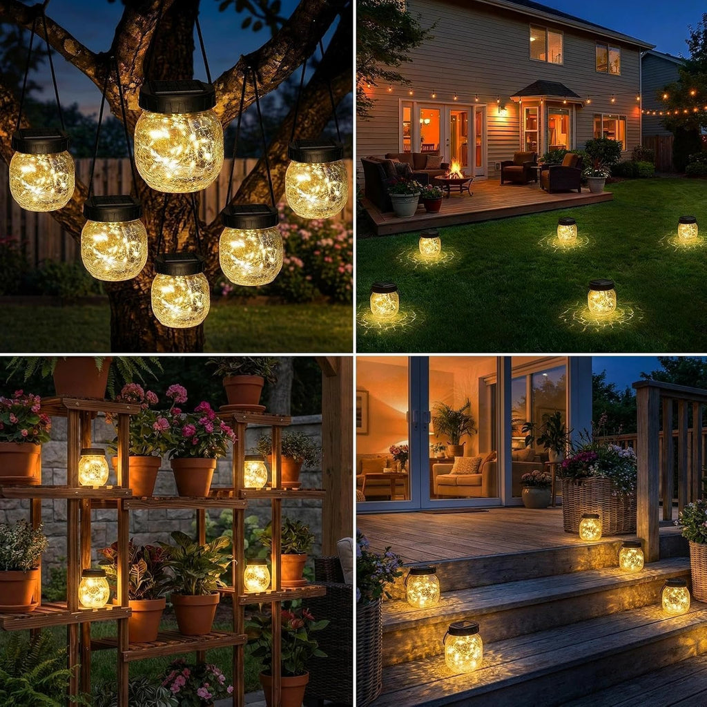 Skiennix 12 Pack Small Solar Lanterns - Waterproof Cracked Glass Globe Lights for Outdoor Decor | Warm White
