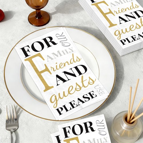 100 Pcs Friends & Family Paper Napkins 3 Ply Home Range Disposable Absorbent Hand Towels Soft Guest Napkins for Home Kitchen Bathroom Wedding Shower Bathroom Kitchen Supplies Decorations