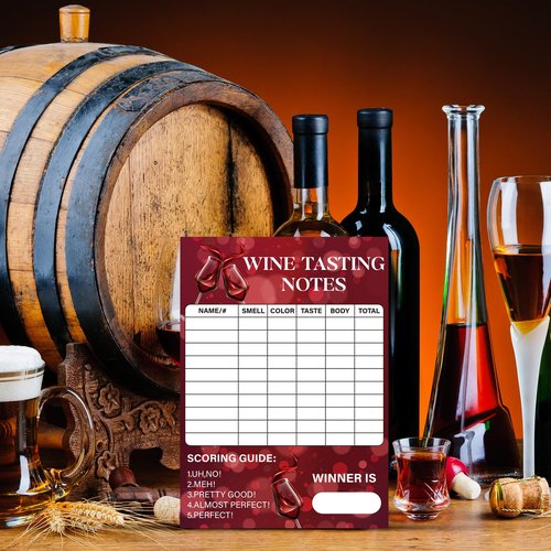 48pcs Wine Tasting Scorecards 5 x 7" Wine Score Rating Scorecard Sheet Wine Tasting Party Card for Blind Tasting 101 Single Party Girls Night Out Tasting Wine Club Event Gathering Winery Dinner Party