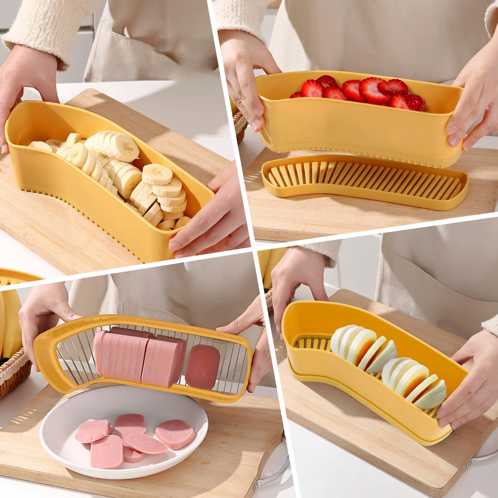 Extra Large Fruit Slicer Banana Cutter, Strawberry Slicer, Cucumber, Speed for Egg Cheese Butter Cutter Hot Dog Grape, Strawberry Cutter kitchen(Yellow)