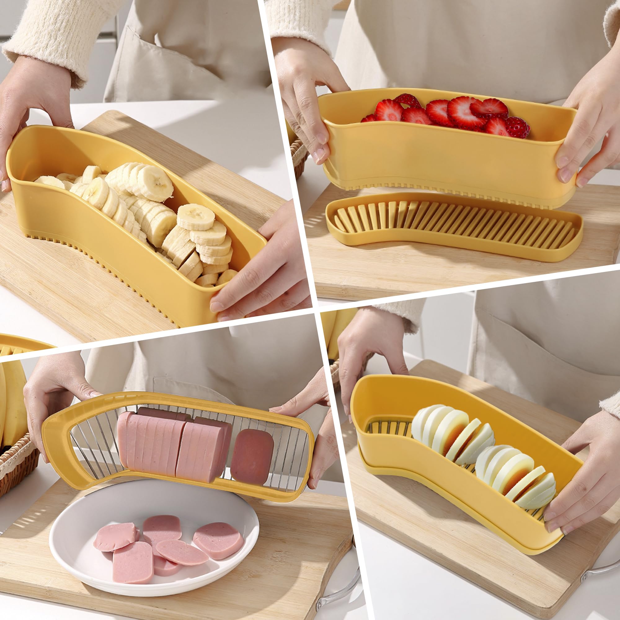 Extra Large Fruit Slicer Banana Cutter, Strawberry Slicer, Cucumber, Speed for Egg Cheese Butter Cutter Hot Dog Grape, Strawberry Cutter kitchen(Yellow)
