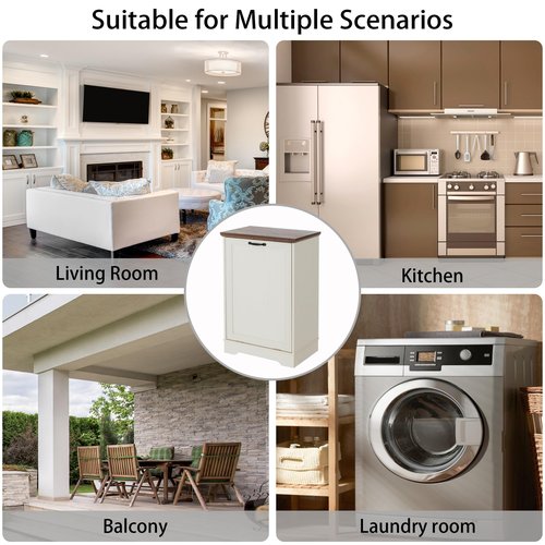 TDLEAYYD 13 Gallons Tilt Out Trash Cabinet, Hidden Trash Can Cabinet Wooden Tilt Out Pet Proof Hidden Trash Bin Cabinet for Kitchen Living Room (White)