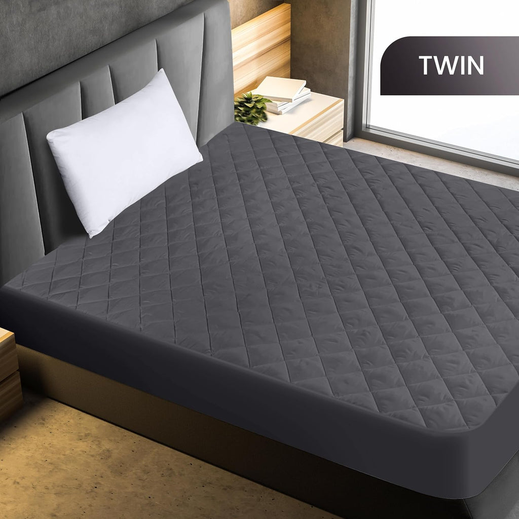 Utopia Bedding Quilted Mattress Pad - Twin Size Deep Pocket Protector | Machine Washable Grey