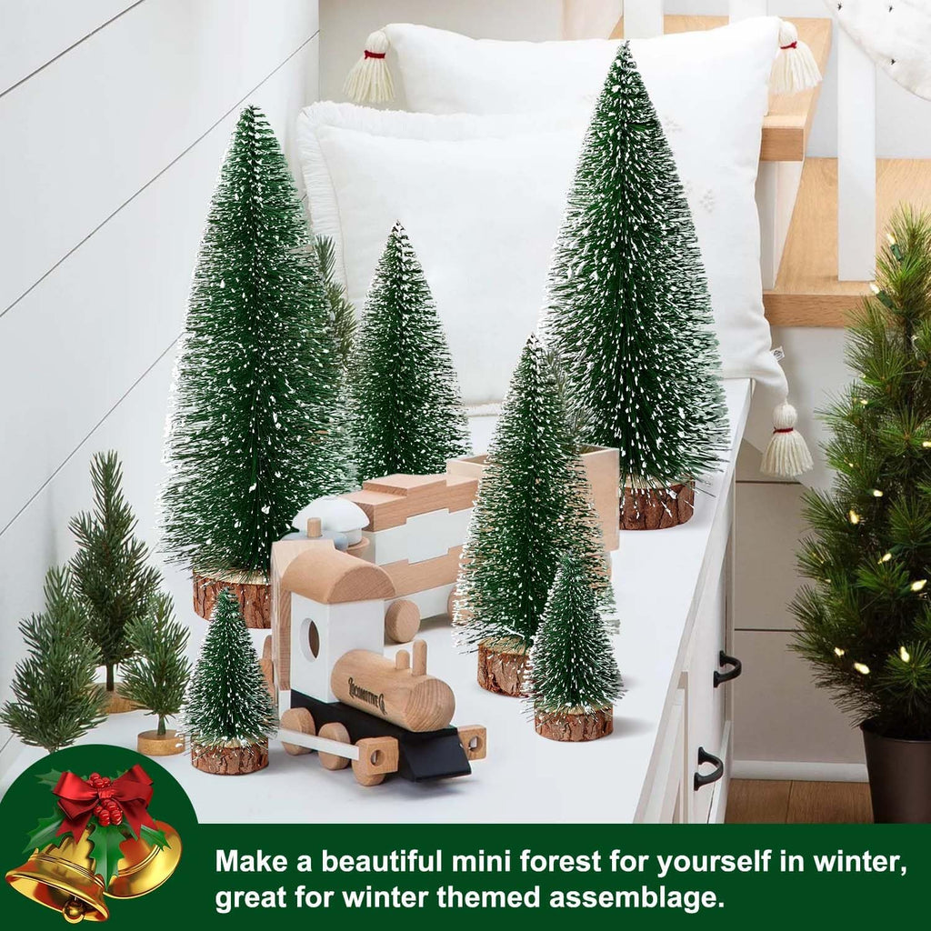 Skiennix Mini Christmas Trees - 6pcs Bottle Brush Decorations for Indoor/Outdoor Holiday Decor | Green