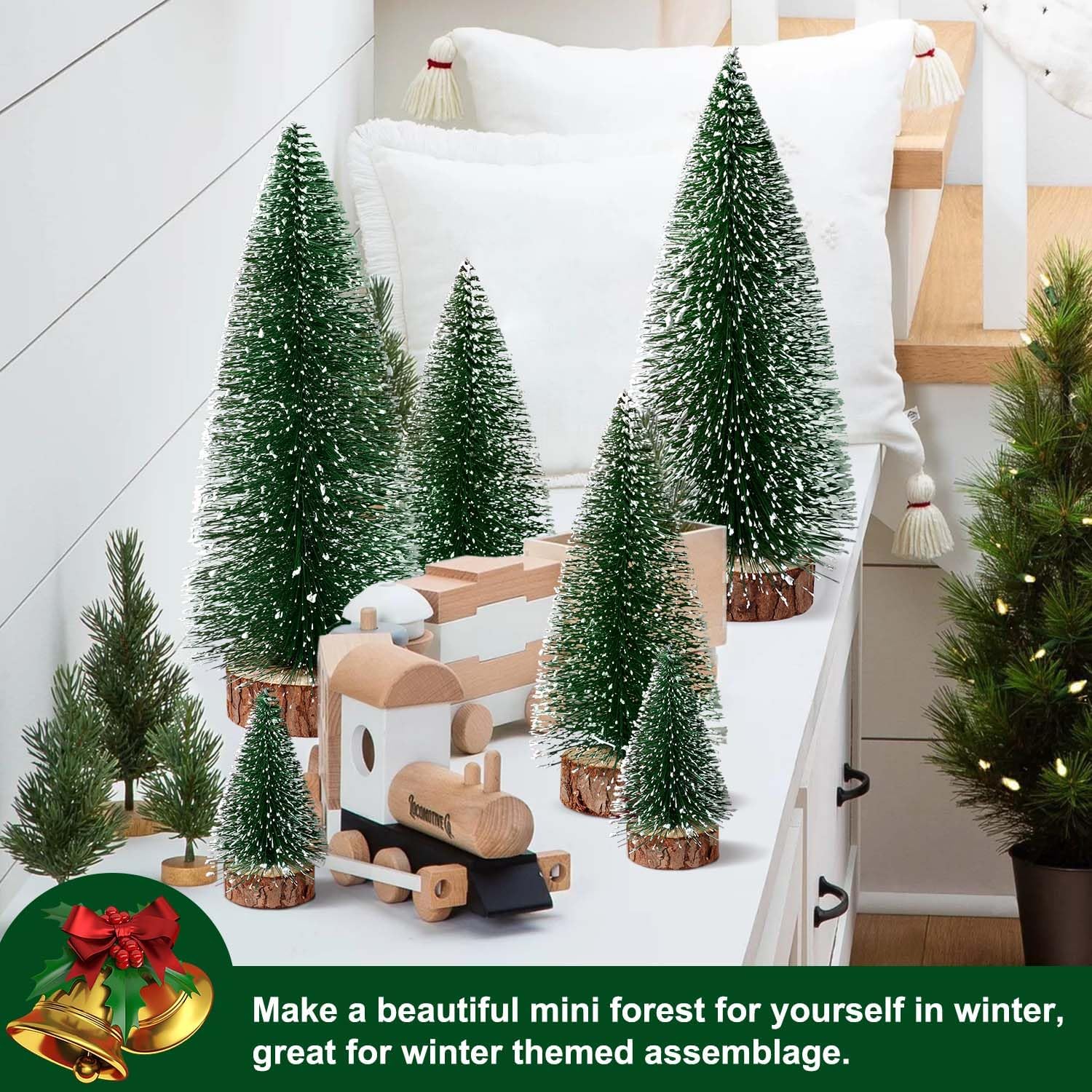 Skiennix Mini Christmas Trees - 6pcs Bottle Brush Decorations for Indoor/Outdoor Holiday Decor | Green