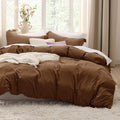 Bedsure Brown Duvet Cover Set - Extra Soft Prewashed Cotton-Like Polyester Twin Size, Includes 1 Duvet Cover & 1 Pillow Sham