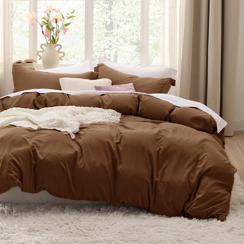 Bedsure Brown Duvet Cover Set - Extra Soft Prewashed Cotton-Like Polyester Twin Size, Includes 1 Duvet Cover & 1 Pillow Sham