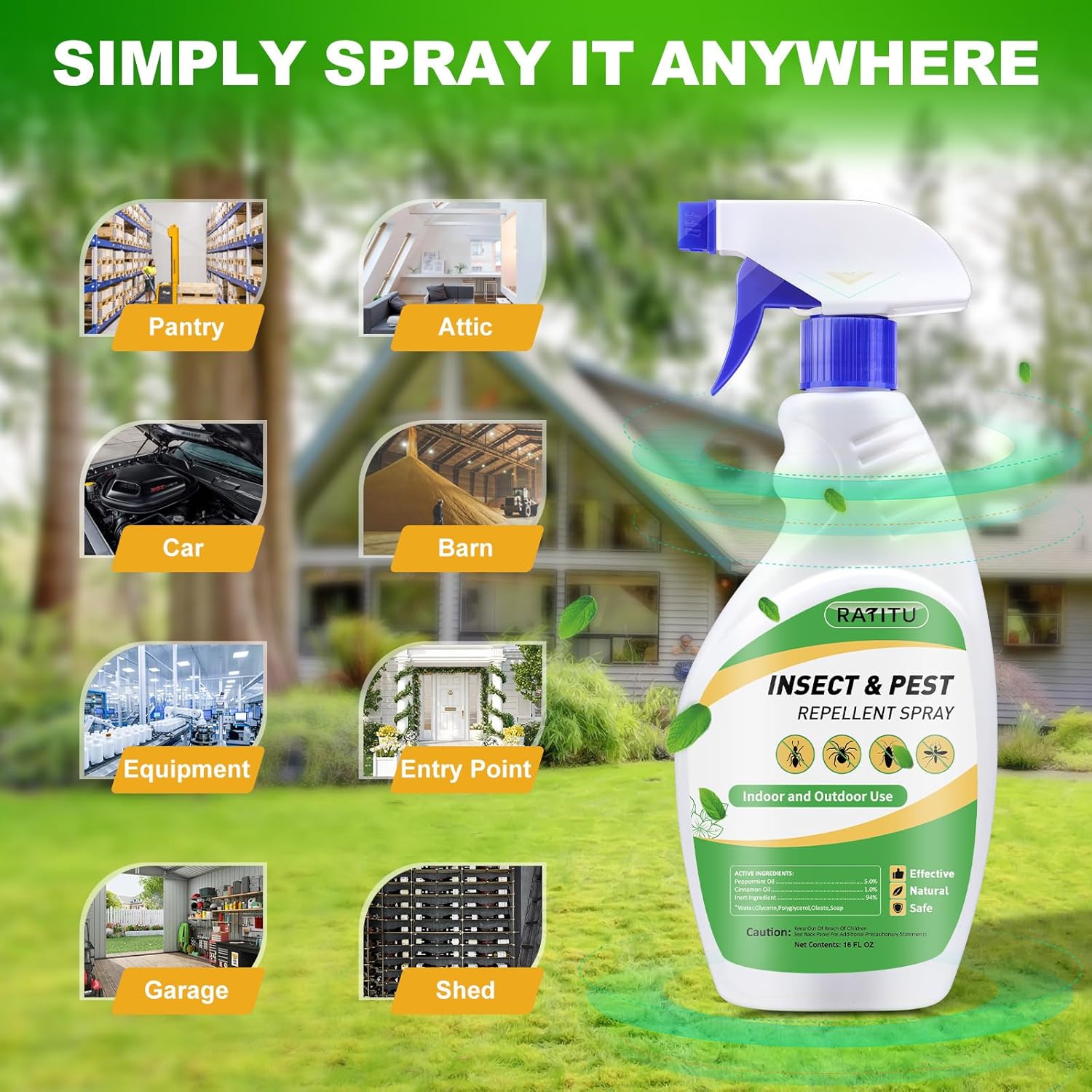 Peppermint Oil Insect Repellent Spray - 16 OZ Natural Formula for Ants, Spiders & Mosquitoes | Pet Safe