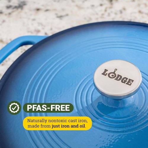 Lodge Essential Enamel Braiser - Induction-Safe & PFAS-Free Cookware - 3.5 Quart, Caribbean Blue