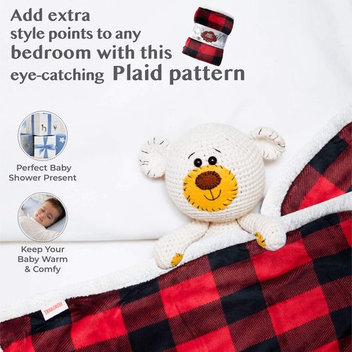Ultra Soft Sherpa Fleece Plaid Baby Blanket | Cozy, Plush Throw Blanket for Kids | Reversible Plaid | Washable | Wide Size for Extra for Warmth & Comfort | Cute