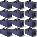 HOMESURE Large Water-Resistant Moving Bags - 12 Pack Heavy-Duty Storage Totes with Zippers & Handles | Space-Saving Solution (Blue)