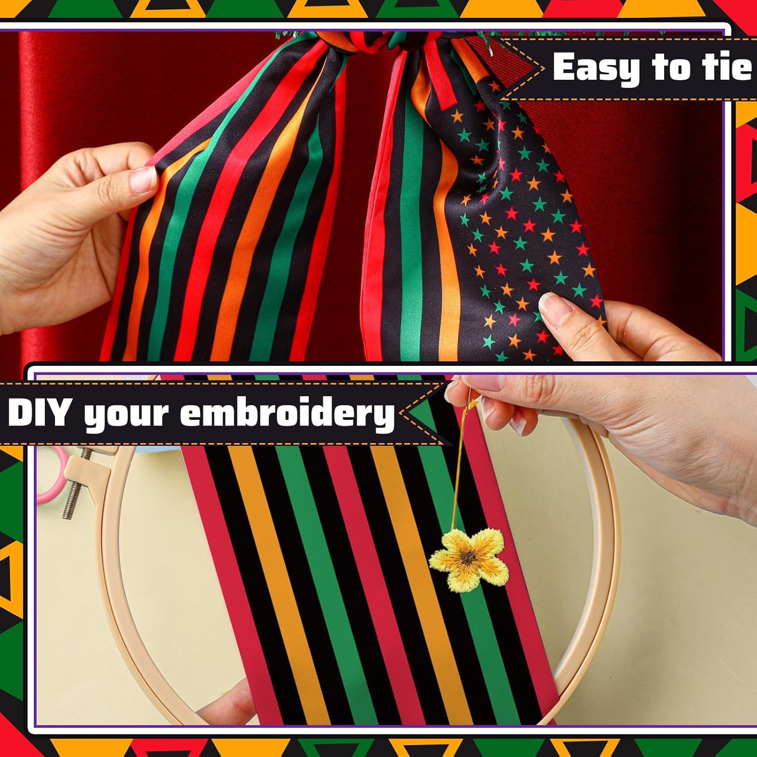 VitalCozy Happy Juneteenth Wreath Sash - Satin Ribbon for Embroidery Monogram | Indoor/Outdoor Decor