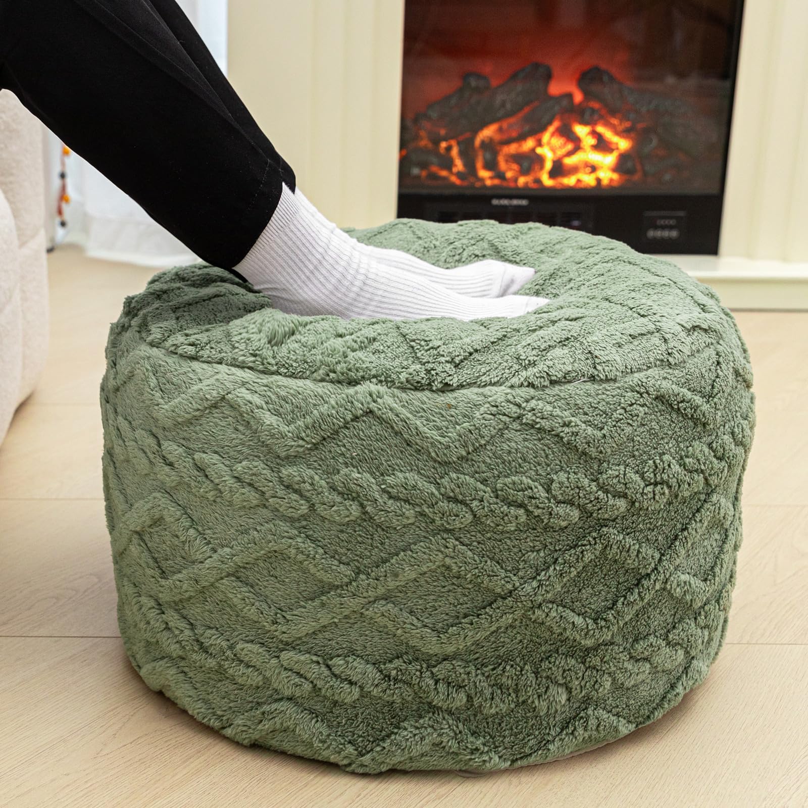 Poofieotto Round Pouf Ottoman Stuffed 20x12 Inches Floor Pouf Chair for Living Room Bedroom Modern Foam Pouf Ottoman Foot Rest for Couch Home Decor Pouffe Sage Green