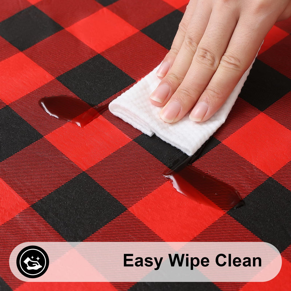 Smiry Round Picnic Tablecloth, Elastic Waterproof Fitted Vinyl Tablecloths for 57"-68" Tables, Flannel Backed Buffalo Plaid Table Cover for Dining, Camping, Outdoor, Black and Red