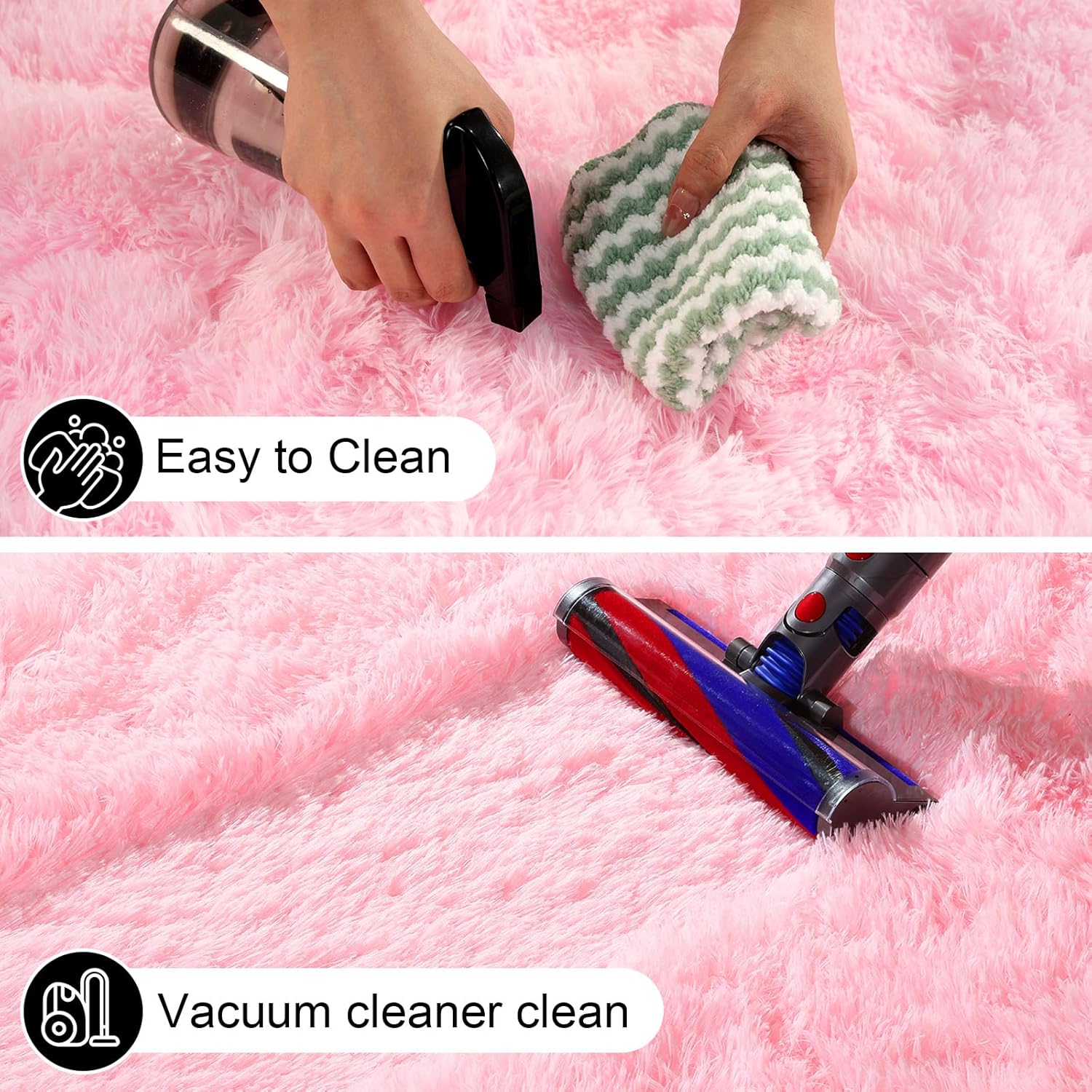 Skiennix Pink Area Rug - Fluffy 2x3 Soft Shag Carpet with Non-Slip Strips for Kids' Room Decor