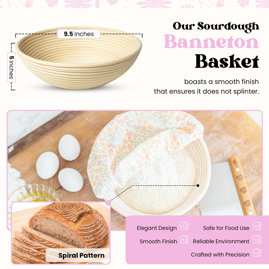 Joyallia Banneton Bread Proofing Basket Set of 2-9” Oval Sourdough Baskets with Liners & Scraper - Artisan Bread Proofing Kit for Home Baking - Ideal for Sourdough Lovers