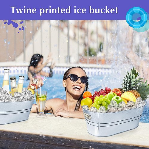4 Gallon Ice Buckets for Parties, IKAYAS Galvanized Metal Ice Bucket Ice Tub with Scoop for Cocktail Bar Mimosa Bar Supplies, Large Champagne Bucket Beer Bucket Metal Tub (3 Pack)