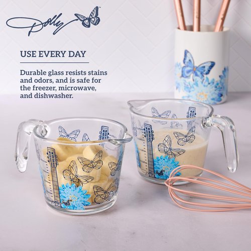 Dolly Parton Glass Measuring Cup, Easy-Read Markings, Spout and Handle, Oven and Dishwasher Safe, 2 Cup