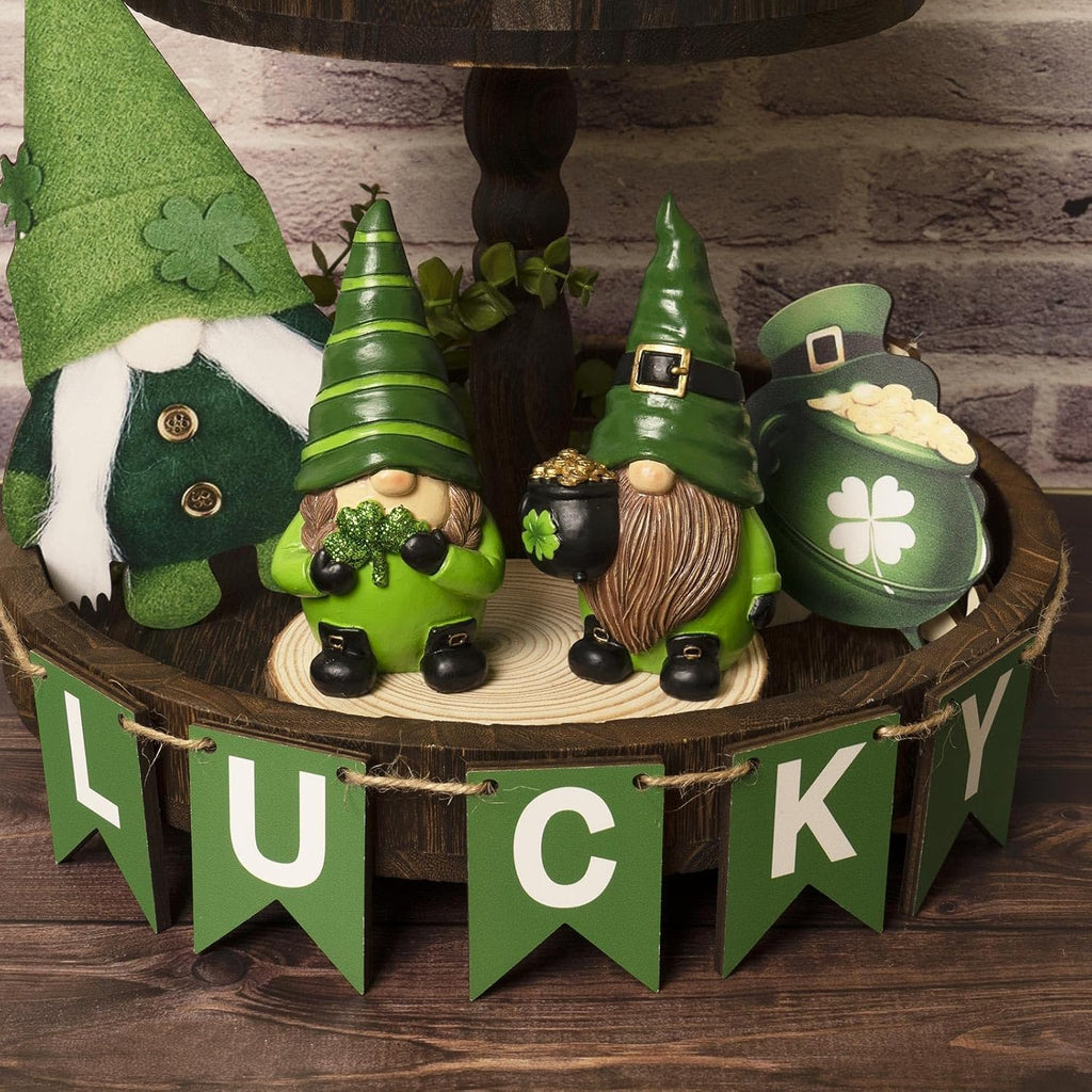 Skiennix St. Patrick's Day Gnomes - 5.1" Resin Leprechaun Figurines for Festive Table Decor | Irish Gifts