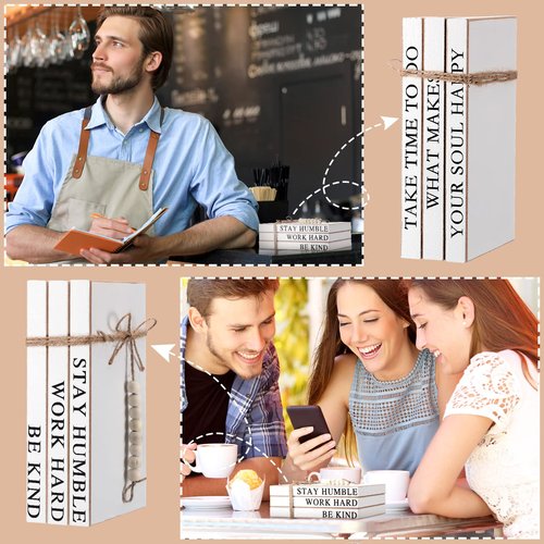 3 Piece Decorative Books Set White Home Decor Coffee Table Decor Rustic Stacked Decorative Books Stacked for Home Coffee Tables Shelves Stack Farmhouse(Retro Style)
