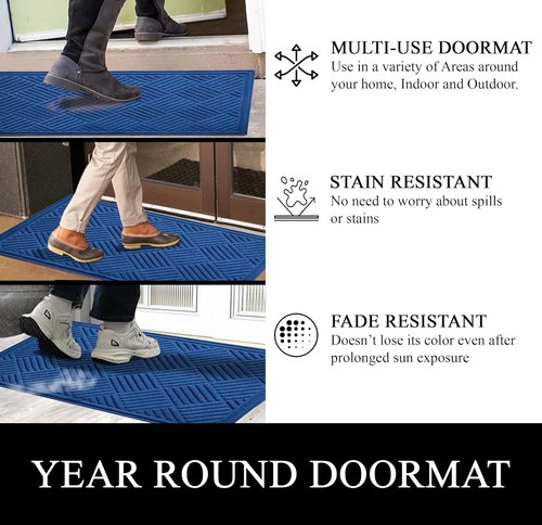 A1HC Durable Heavy-Duty Door Mat - Waterproof & Easy Clean | 18x30 Inches, Checkered Blue