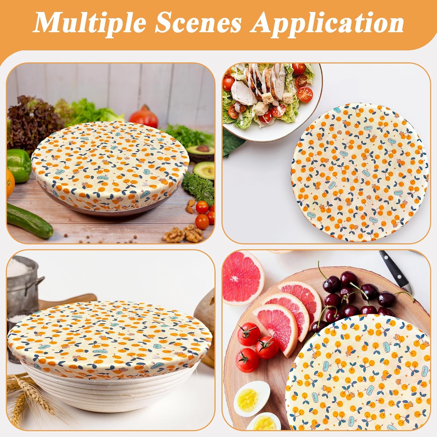 OHIYO Reusable Beeswax Bowl Covers - 2 Large Elastic Cotton Cloth Caps for Bread Proofing & Mixing (12 Inch)