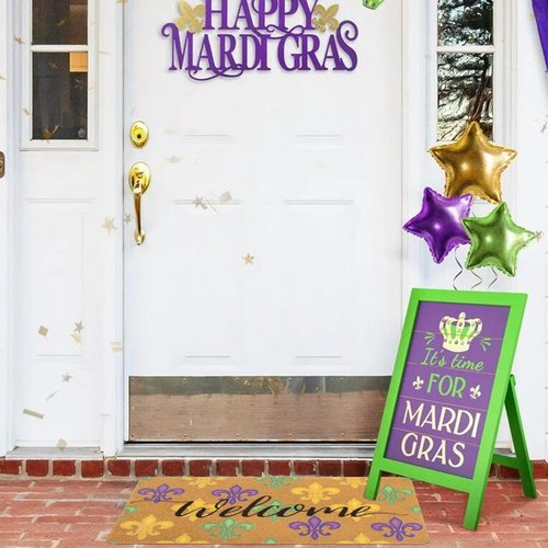 FGSS Mardi-Gras Fleur-De-Lis Welcome-Doormat Outdoor-Entrance - Coir-Non-Slip Indoor Home Decor Front Door Mats Holiday Carnival