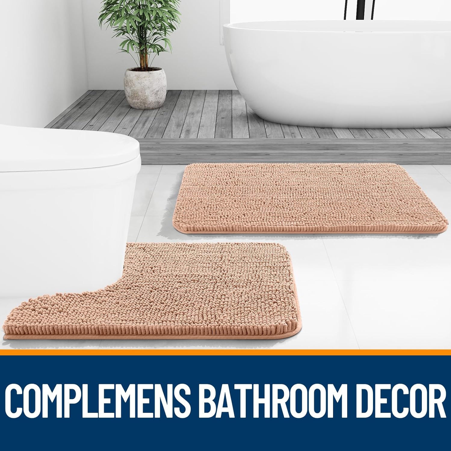 OLANLY Bathroom Runner Rugs - Extra Soft Chenille Bath Mat | Quick-Dry, Machine Washable, 59x20, Peach