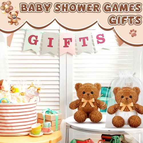 Seenelling 6 Sets Bear Blindfolded Diaper Changing Coed Baby Shower Games Kit Baby Dolls Bears Diapers for Bridal Shower Gender Reveal Games Prizes Gifts for Adults Boys Girls (Tan)