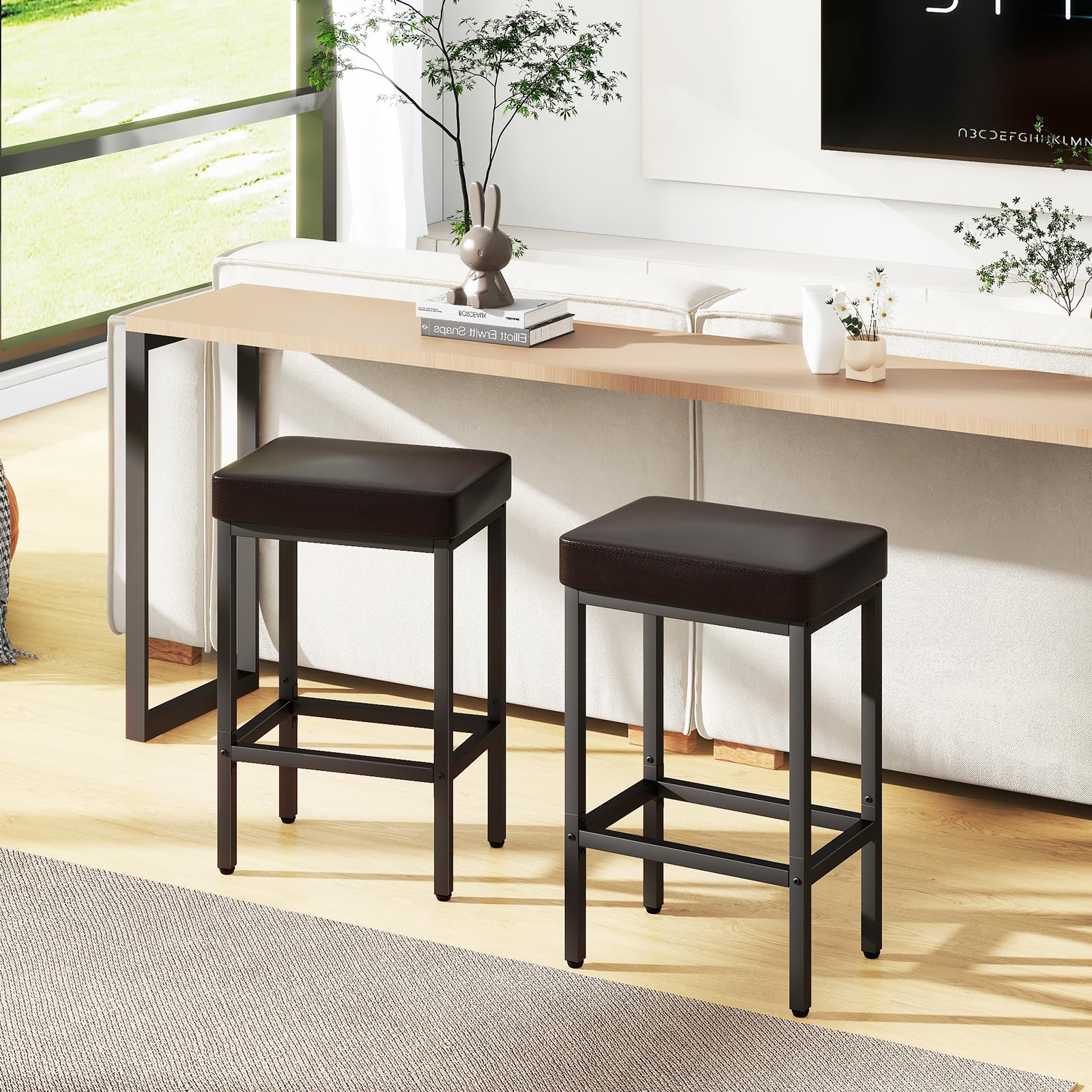 YMYNY 26 Inch Counter Height Bar Stools Set of 2, Dark Brown Modern Kitchen Barstools with Metal Leg, Bar Stool Chairs for Kitchen Island Counter Breakfast Bars Living Room Party, UHBS513K